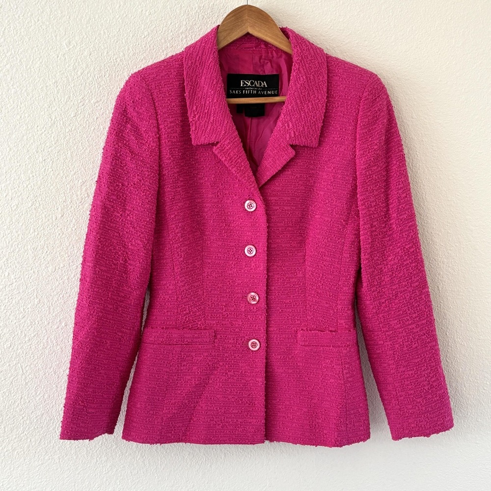 Escada‎ Saks Fifth Avenue Boucle Blazer Womens Size 36 Pink Wool Blend Old Money